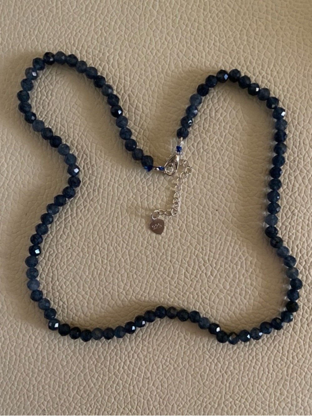Natural 7A Faceted Blue Sapphire 4mm Bead Necklace 925 Sterling Silver